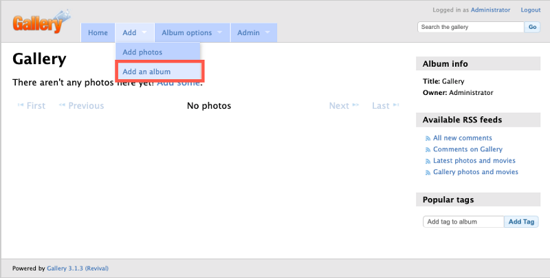 How To Install Gallery to Create Albums with Softaculous 9 create gallery step1